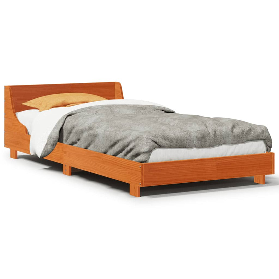 Bedframe met hoofdbord massief grenenhout wasbruin 90x200 cm