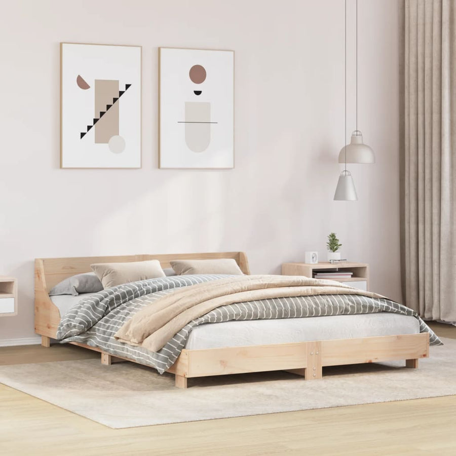 Bedframe met hoofdbord massief grenenhout 140x190 cm