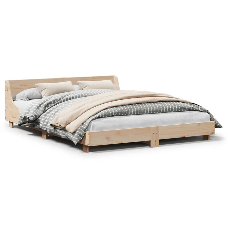 Bedframe met hoofdbord massief grenenhout 140x190 cm