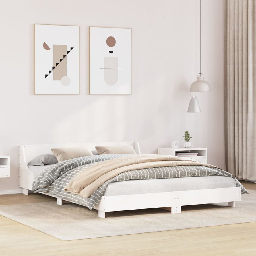 Bedframe met hoofdbord massief grenenhout wit 140x190 cm