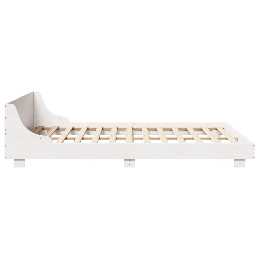 Bedframe met hoofdbord massief grenenhout wit 140x190 cm