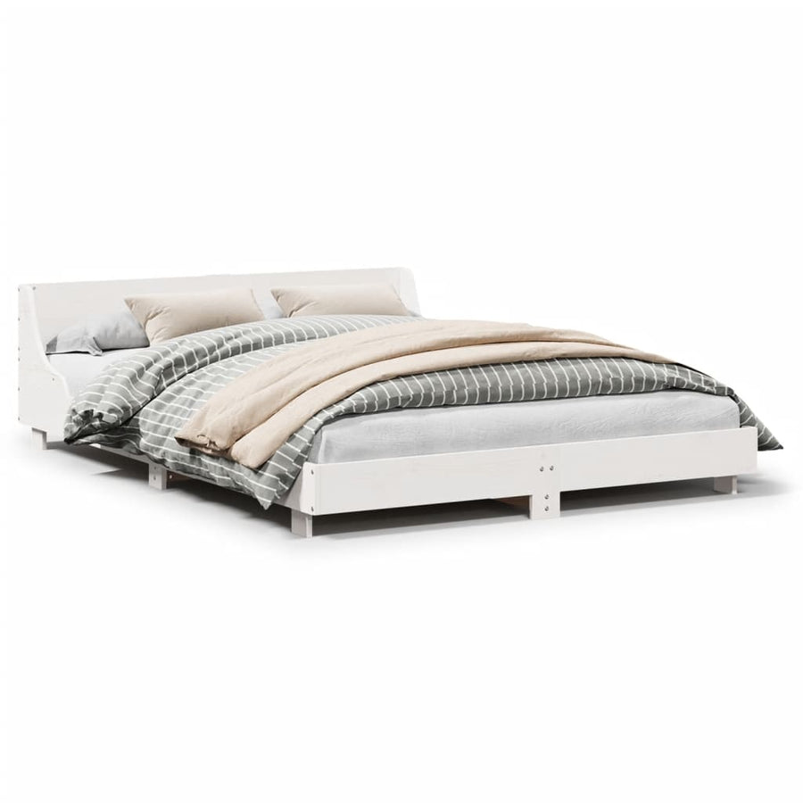 Bedframe met hoofdbord massief grenenhout wit 140x190 cm