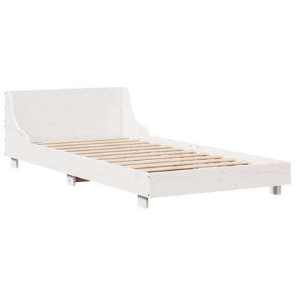 Bedframe met hoofdbord massief grenenhout wit 90x190 cm