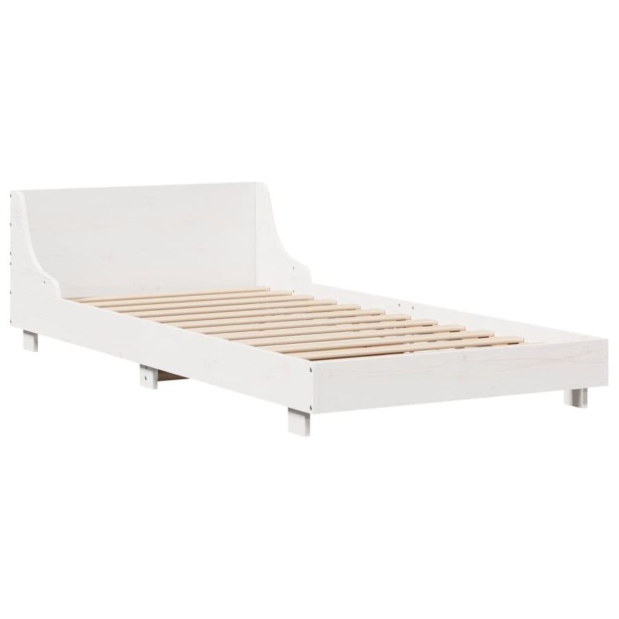 Bedframe met hoofdbord massief grenenhout wit 90x190 cm