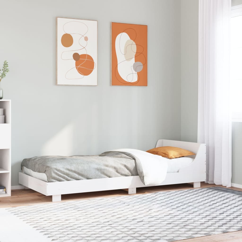 Bedframe met hoofdbord massief grenenhout wit 90x190 cm