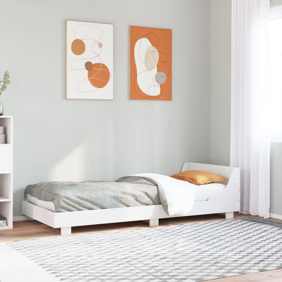 Bedframe met hoofdbord massief grenenhout wit 90x190 cm