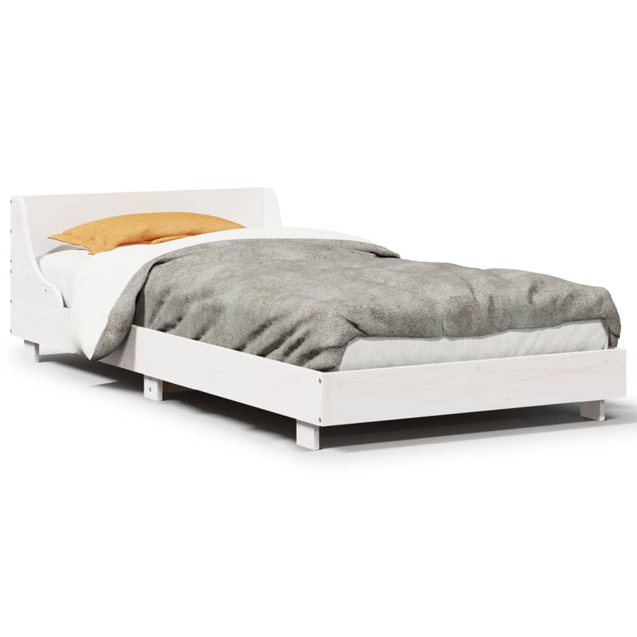 Bedframe met hoofdbord massief grenenhout wit 90x190 cm