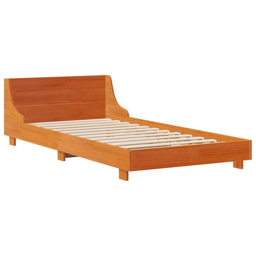 Bedframe met hoofdbord massief grenenhout wasbruin 90x190 cm