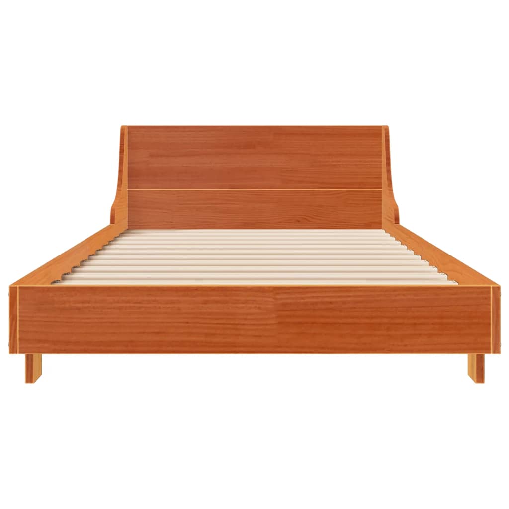 Bedframe met hoofdbord massief grenenhout wasbruin 90x190 cm