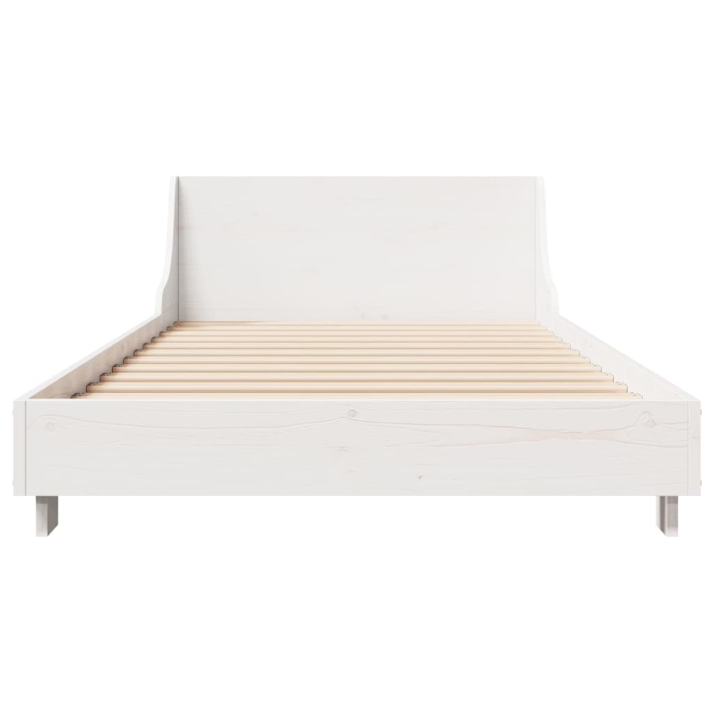 Bedframe met hoofdbord massief grenenhout wit 75x190 cm