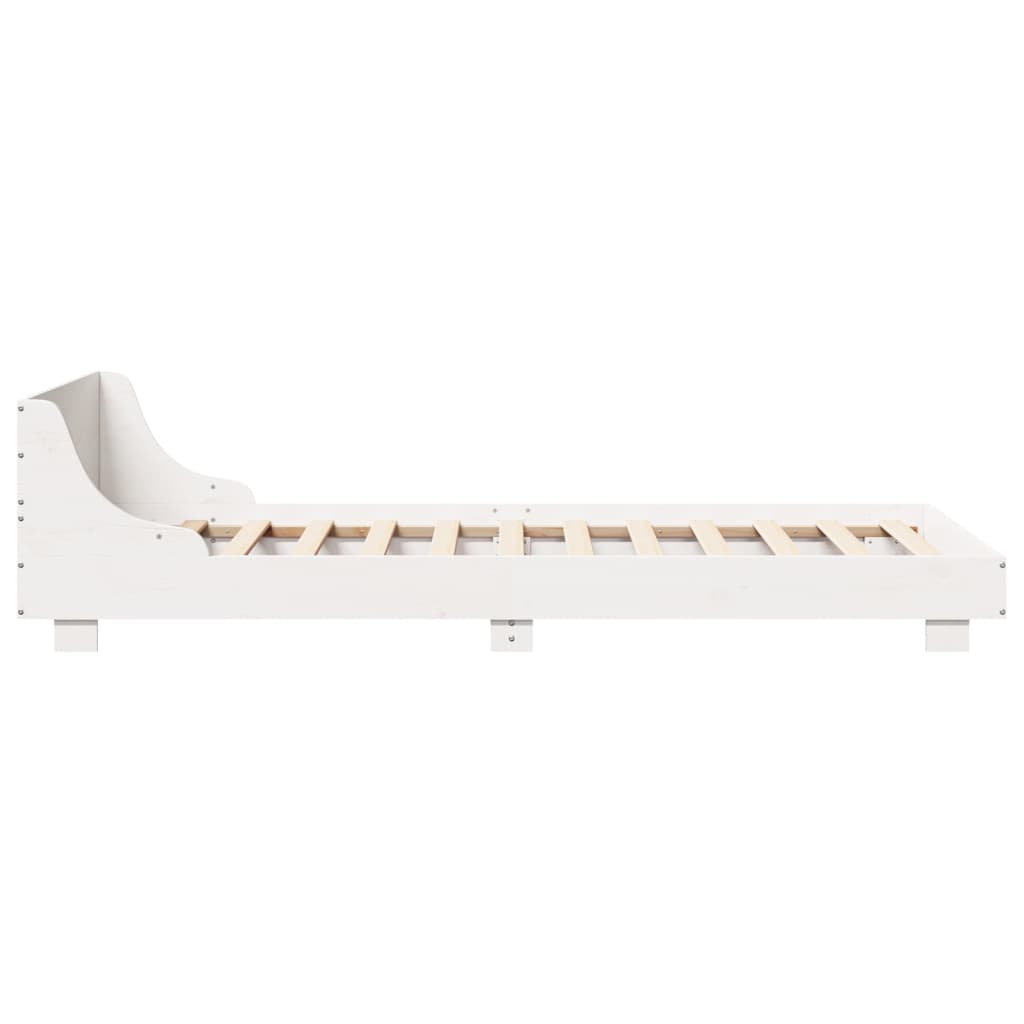 Bedframe met hoofdbord massief grenenhout wit 75x190 cm