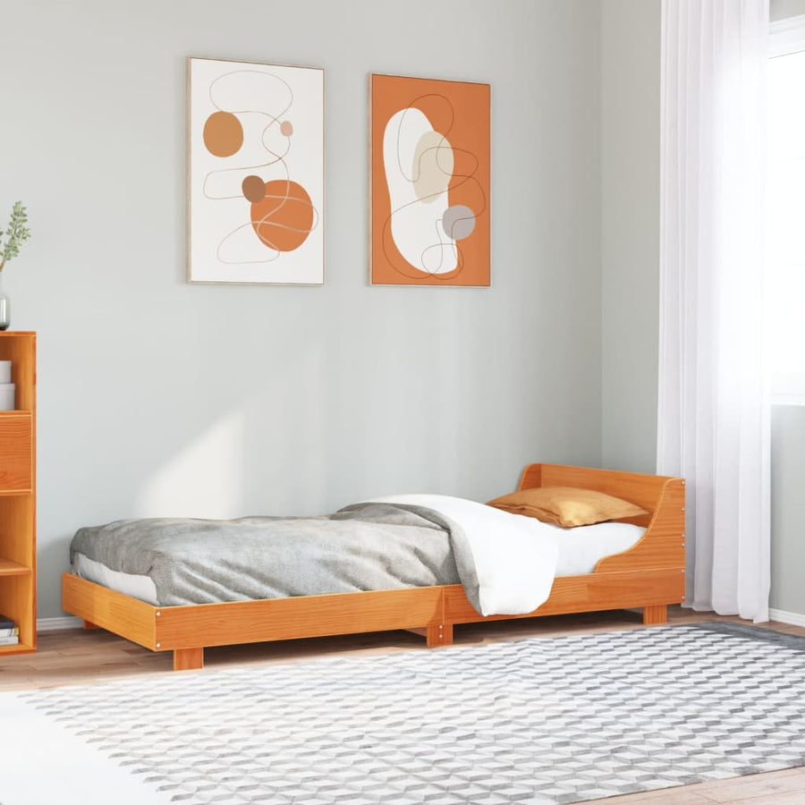 Bedframe met hoofdbord massief grenenhout wasbruin 75x190 cm