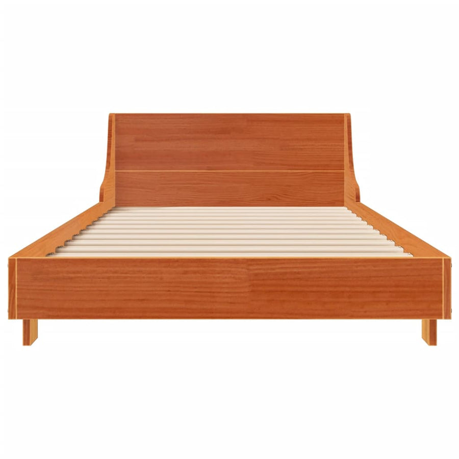 Bedframe met hoofdbord massief grenenhout wasbruin 75x190 cm
