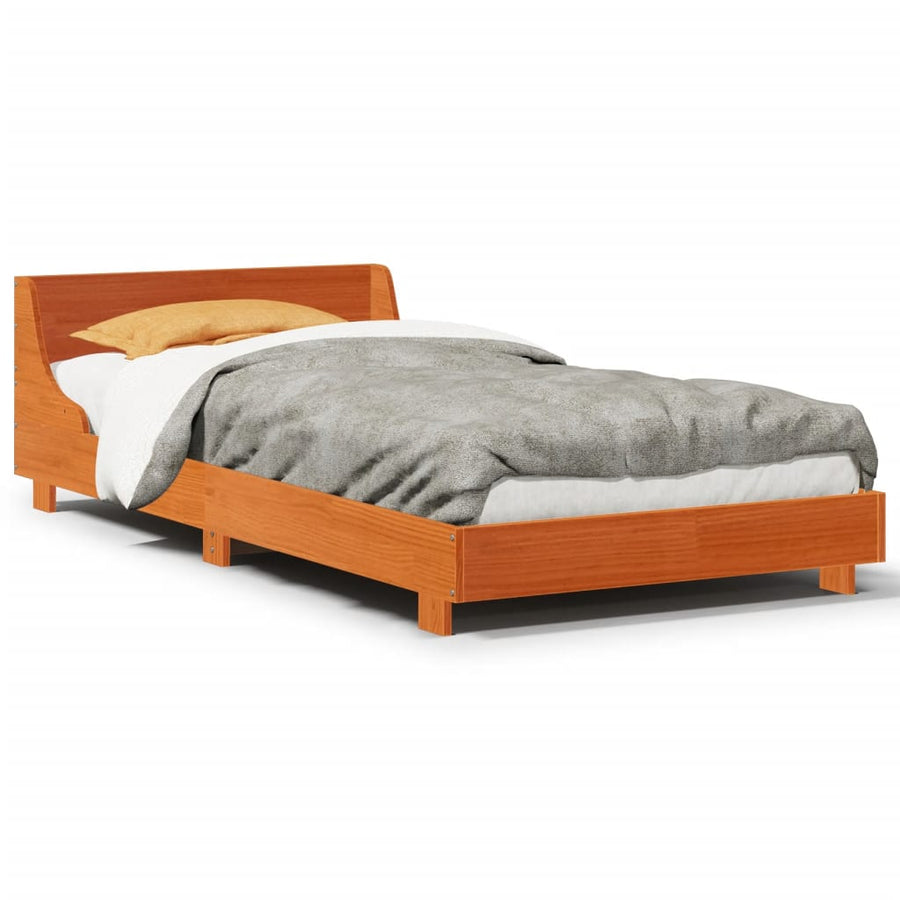 Bedframe met hoofdbord massief grenenhout wasbruin 75x190 cm
