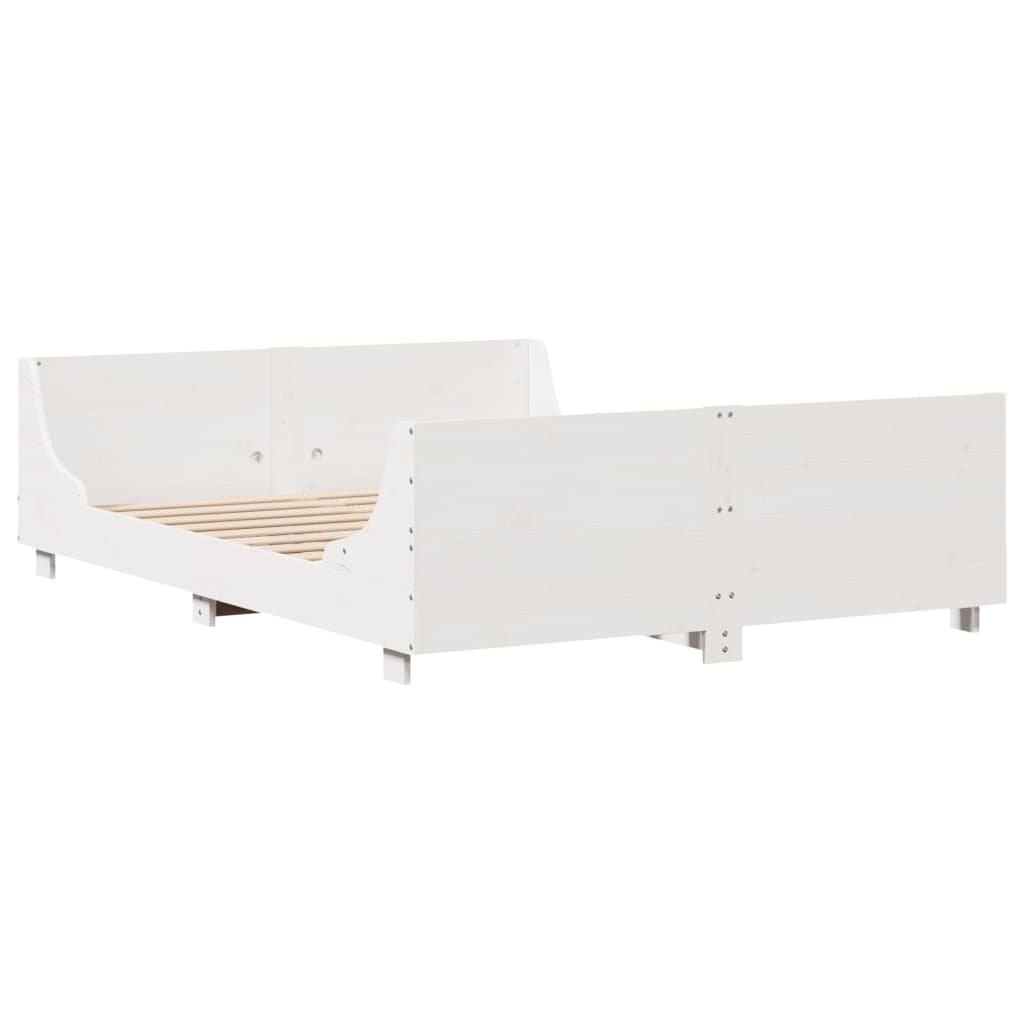 Bedframe met hoofdbord massief grenenhout wit 120x200 cm