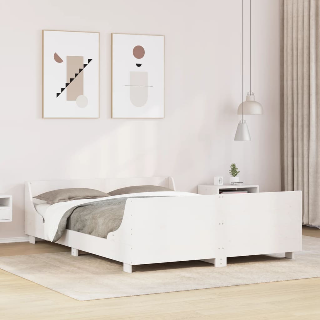 Bedframe met hoofdbord massief grenenhout wit 120x200 cm