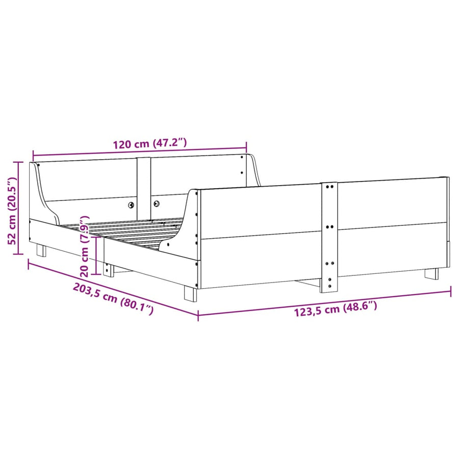 Bedframe met hoofdbord massief grenenhout wit 120x200 cm