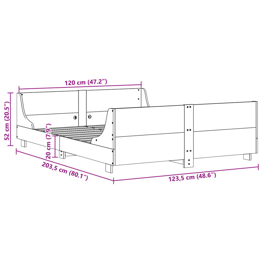 Bedframe met hoofdbord massief grenenhout wasbruin 120x200 cm