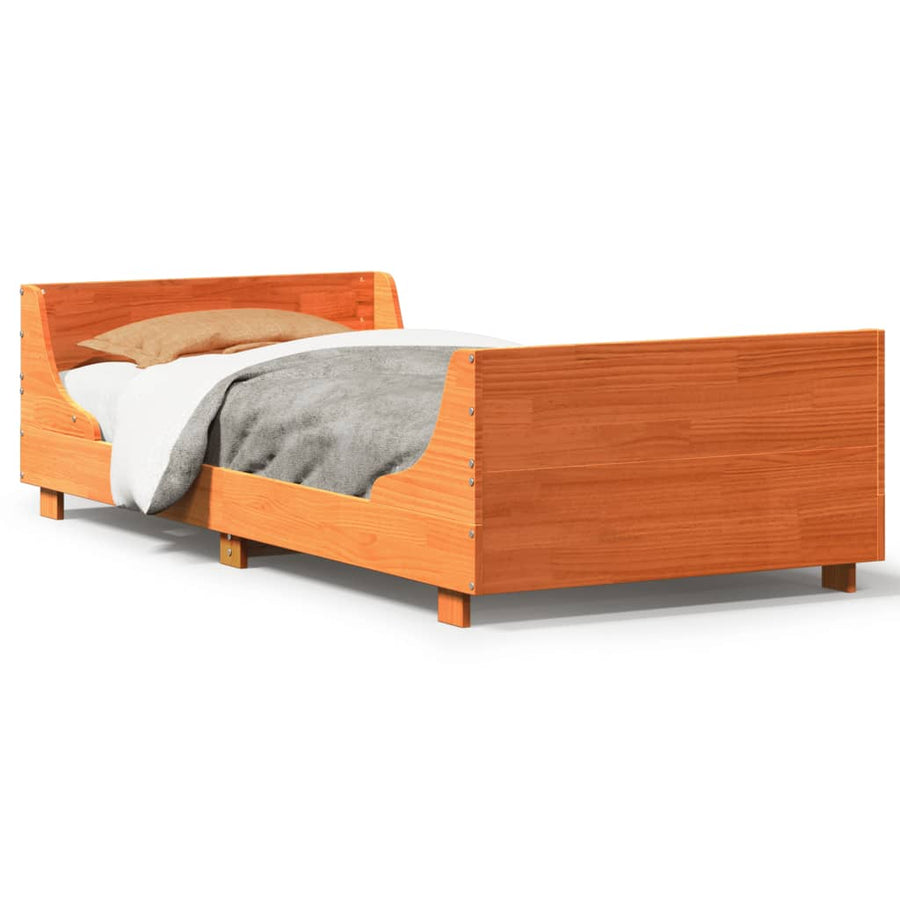 Bedframe zonder matras massief grenenhout wasbruin 100x200 cm