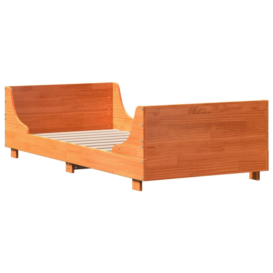 Bedframe zonder matras massief grenenhout wasbruin 90x200 cm