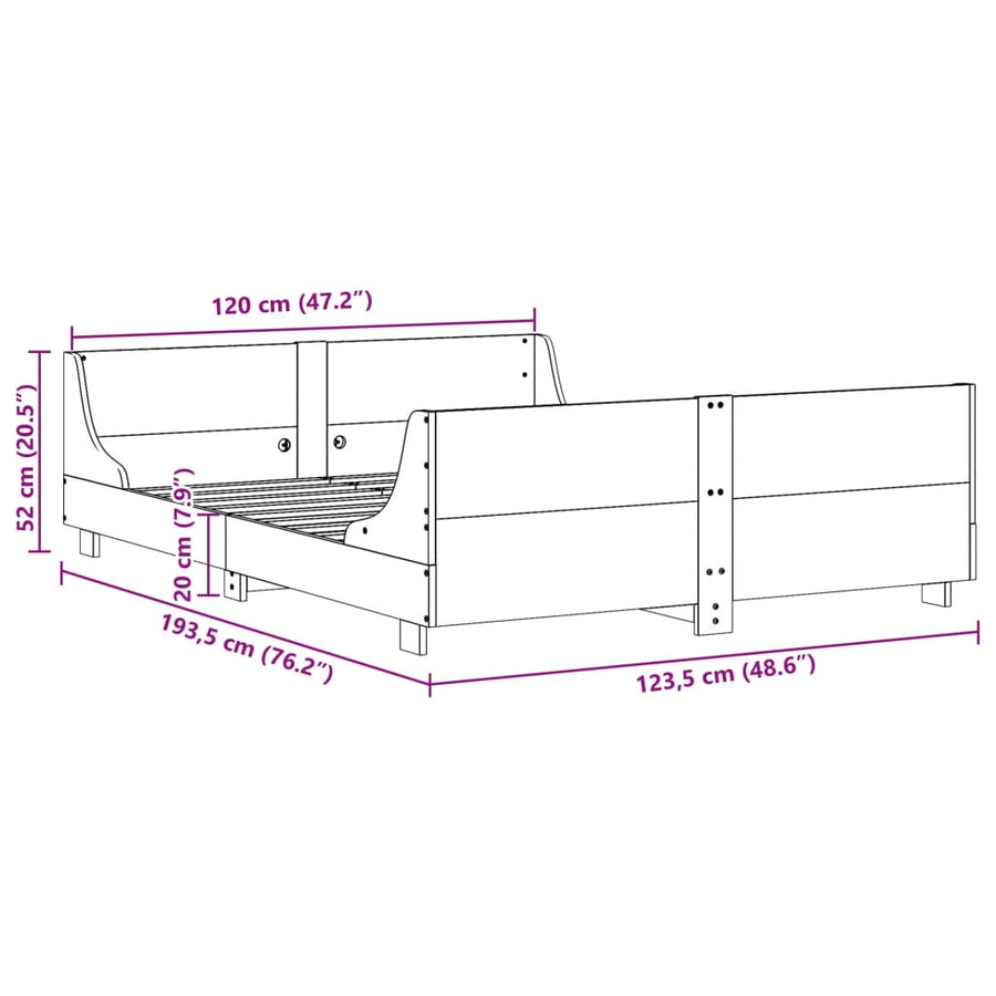 Bedframe met hoofdbord massief grenenhout 120x190 cm