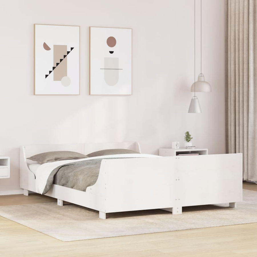 Bedframe met hoofdbord massief grenenhout wit 120x190 cm