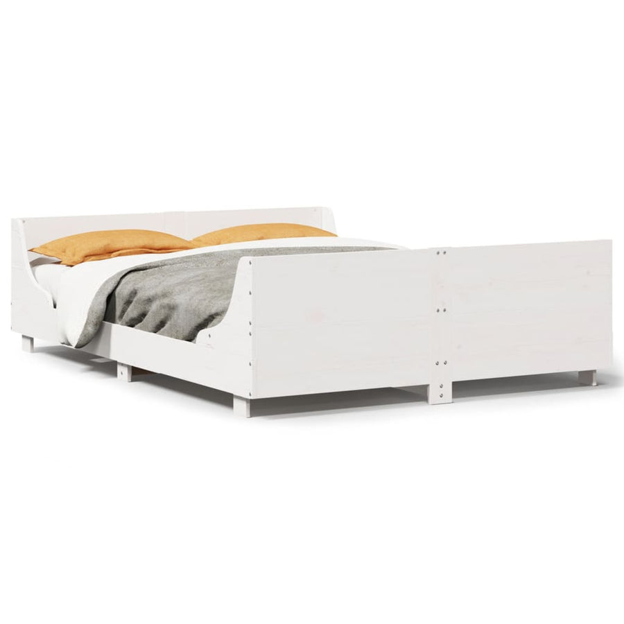 Bedframe met hoofdbord massief grenenhout wit 120x190 cm