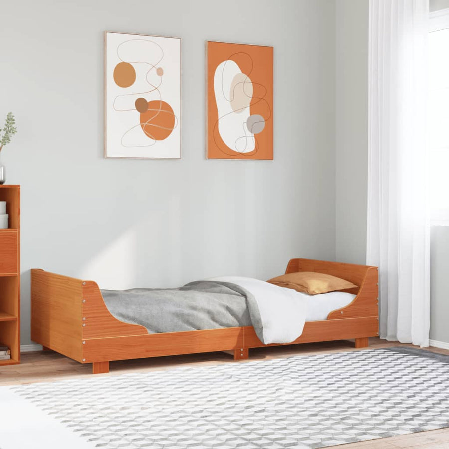 Bedframe zonder matras massief grenenhout wasbruin 90x190 cm