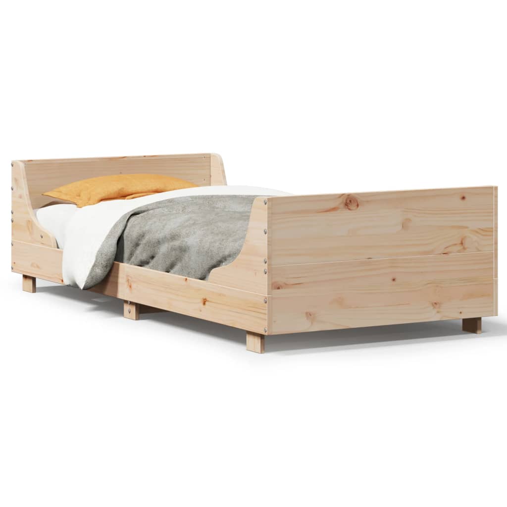 Bedframe met hoofdbord massief grenenhout 75x190 cm