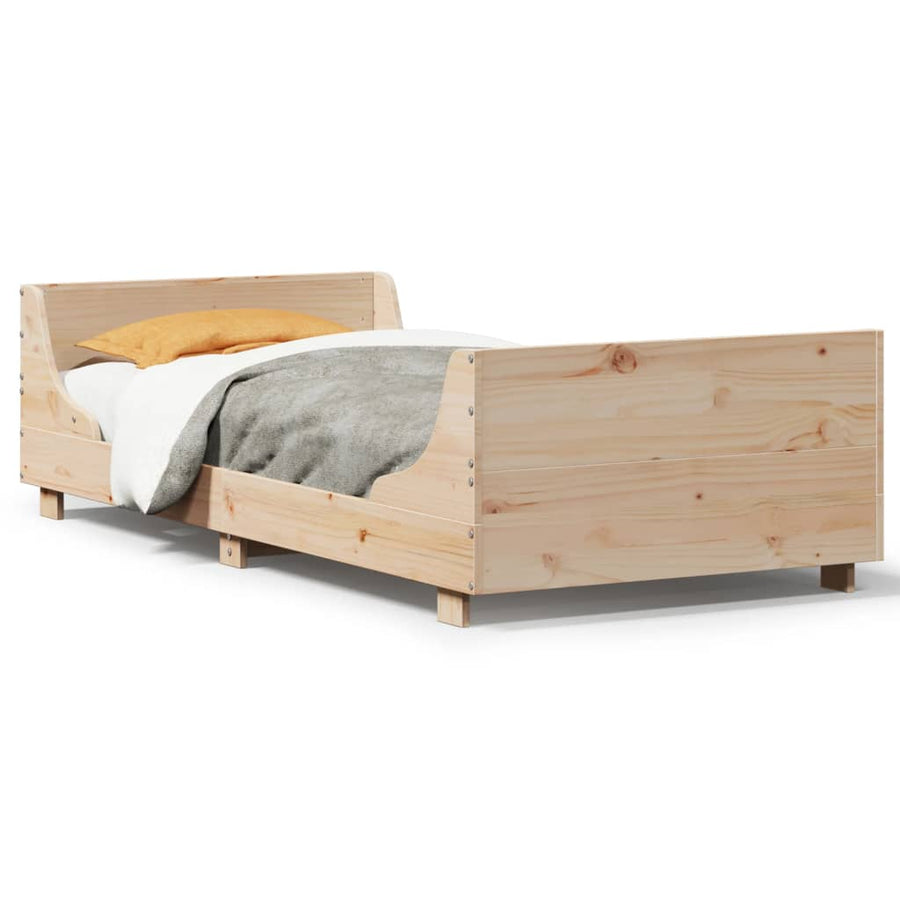 Bedframe met hoofdbord massief grenenhout 75x190 cm
