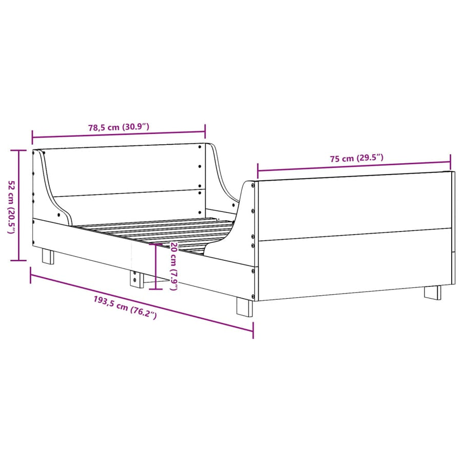 Bedframe zonder matras massief grenenhout wit 75x190 cm