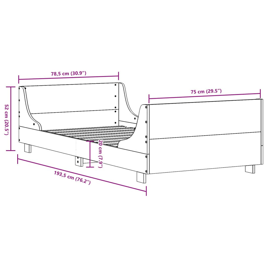 Bedframe zonder matras massief grenenhout wasbruin 75x190 cm