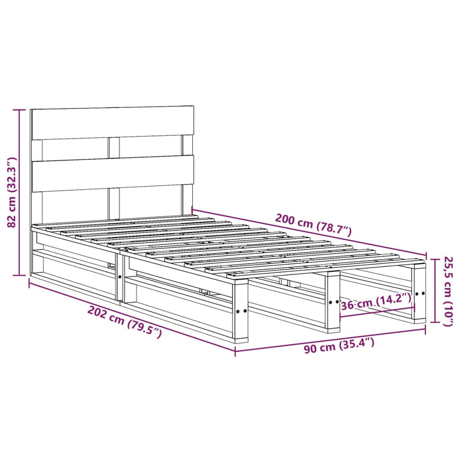 Bedframe zonder matras massief grenenhout 90x200 cm
