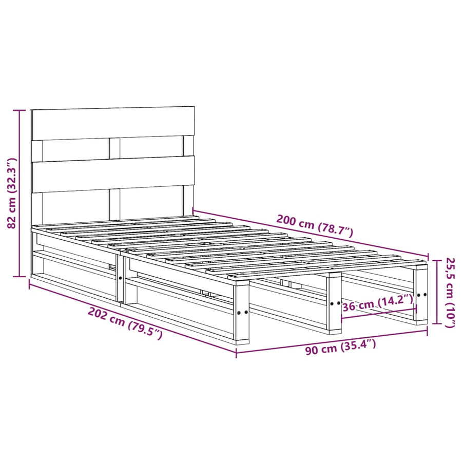 Bedframe zonder matras massief grenenhout wasbruin 90x200 cm