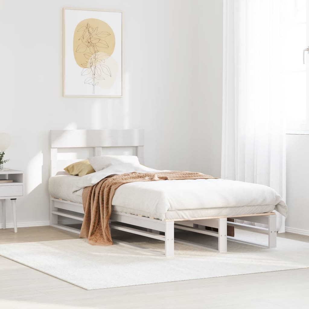 Bedframe zonder matras massief grenenhout wit 140x200 cm
