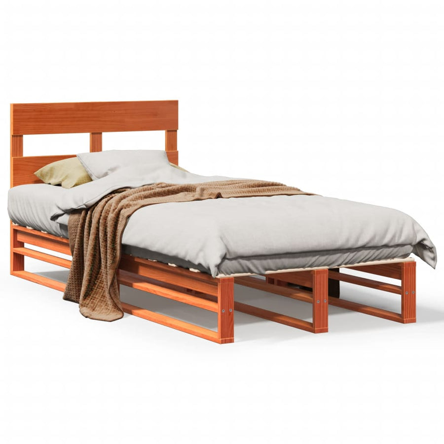 Bedframe zonder matras massief grenenhout wasbruin 100x200 cm