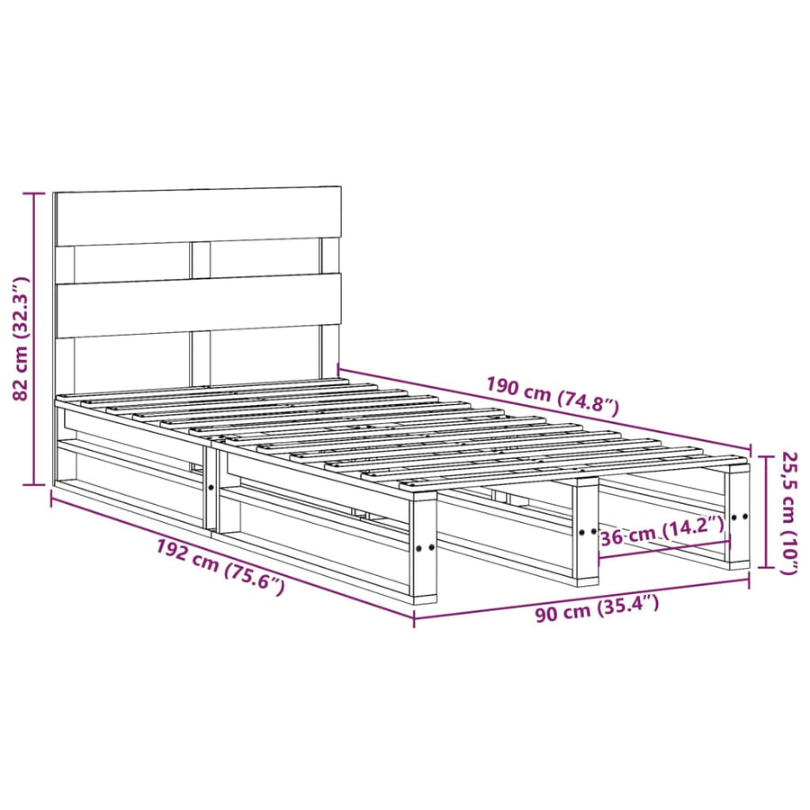 Bedframe zonder matras massief grenenhout 90x190 cm
