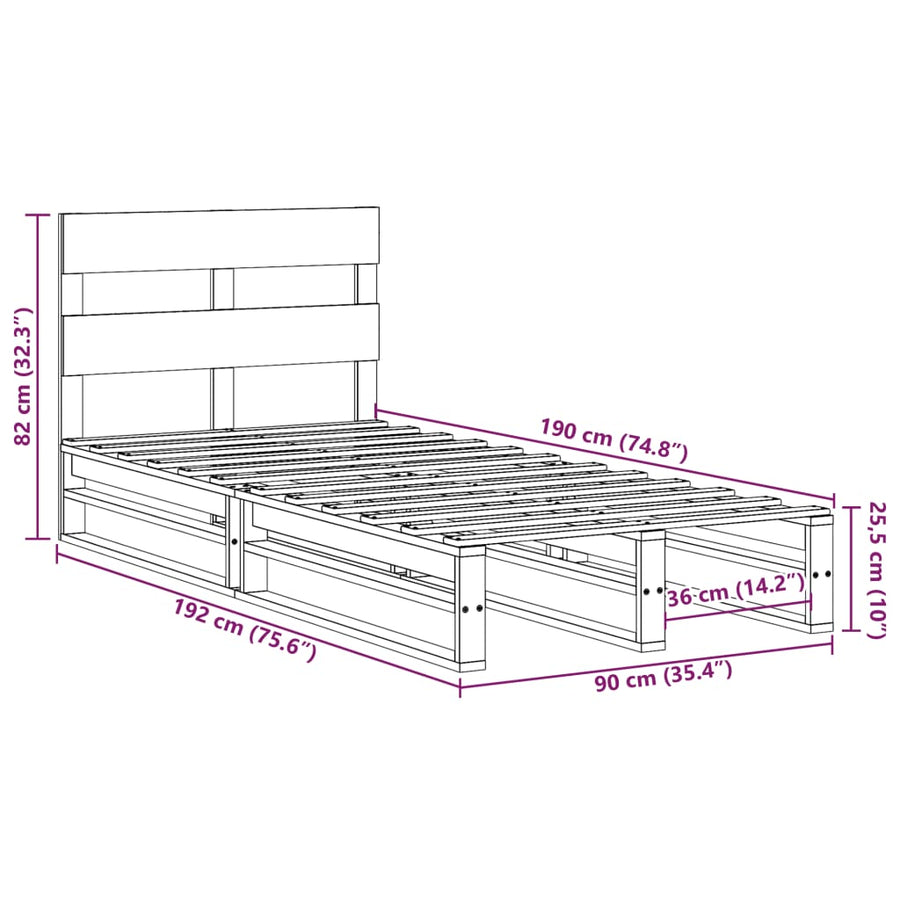 Bedframe zonder matras massief grenenhout wit 90x190 cm
