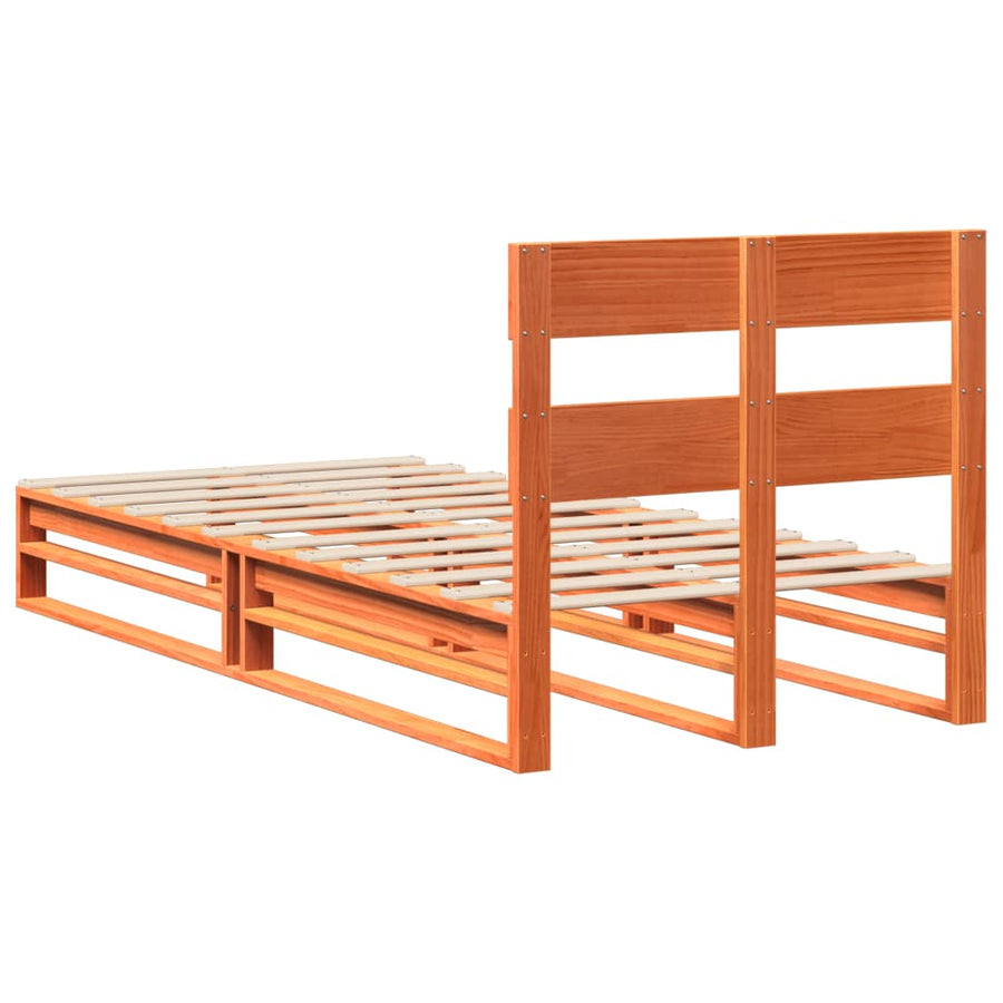 Bedframe zonder matras massief grenenhout wasbruin 90x190 cm