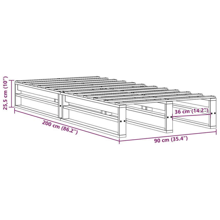 Bedframe massief grenenhout 90x200 cm
