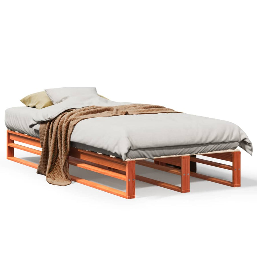 Bedframe zonder matras massief grenenhout wasbruin 100x200 cm