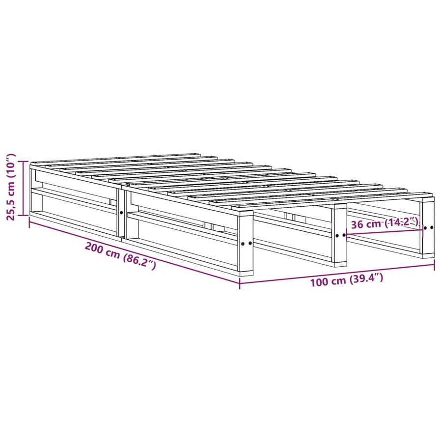 Bedframe zonder matras massief grenenhout wasbruin 100x200 cm