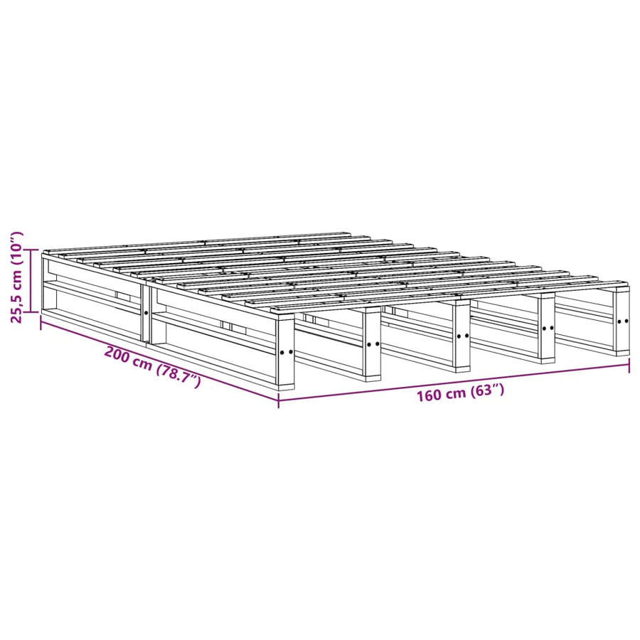 Bedframe massief grenenhout wit 160x200 cm