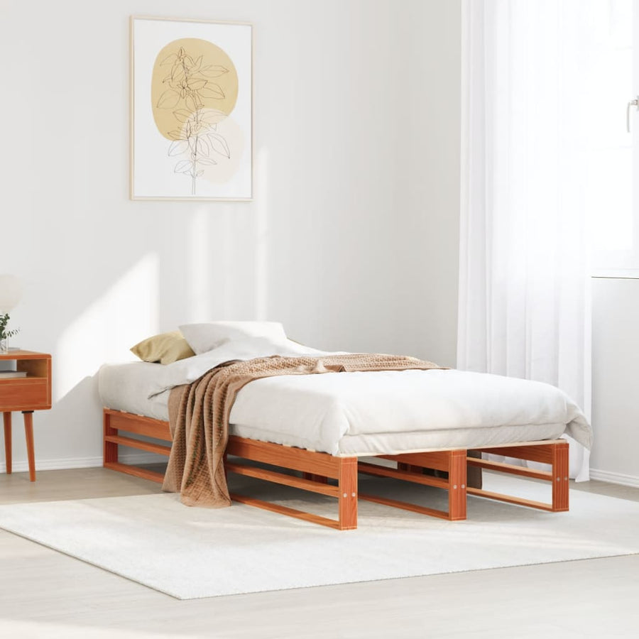 Bedframe massief grenenhout wasbruin 75x190 cm