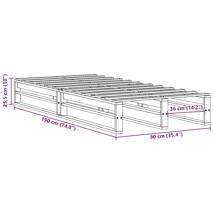 Bedframe 90x190 cm massief grenenhout wit