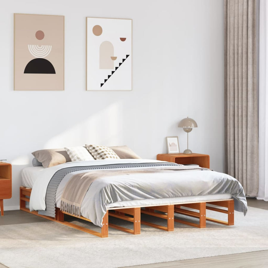 Bedframe massief grenenhout wasbruin 120x190 cm