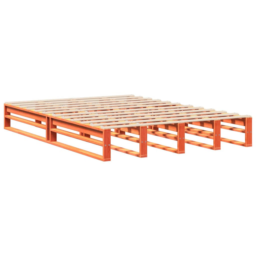 Bedframe massief grenenhout wasbruin 135x190 cm