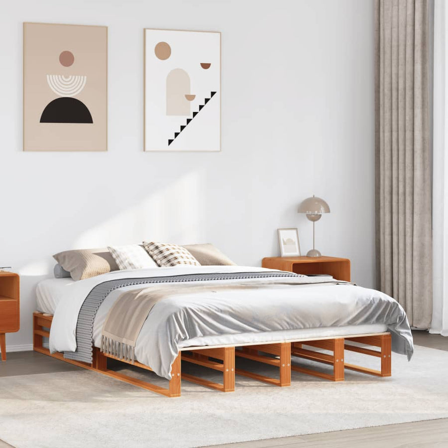 Bedframe massief grenenhout wasbruin 135x190 cm