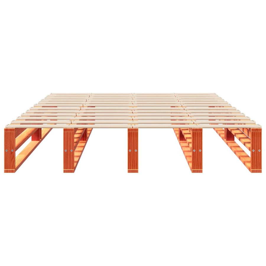 Bedframe massief grenenhout wasbruin 135x190 cm