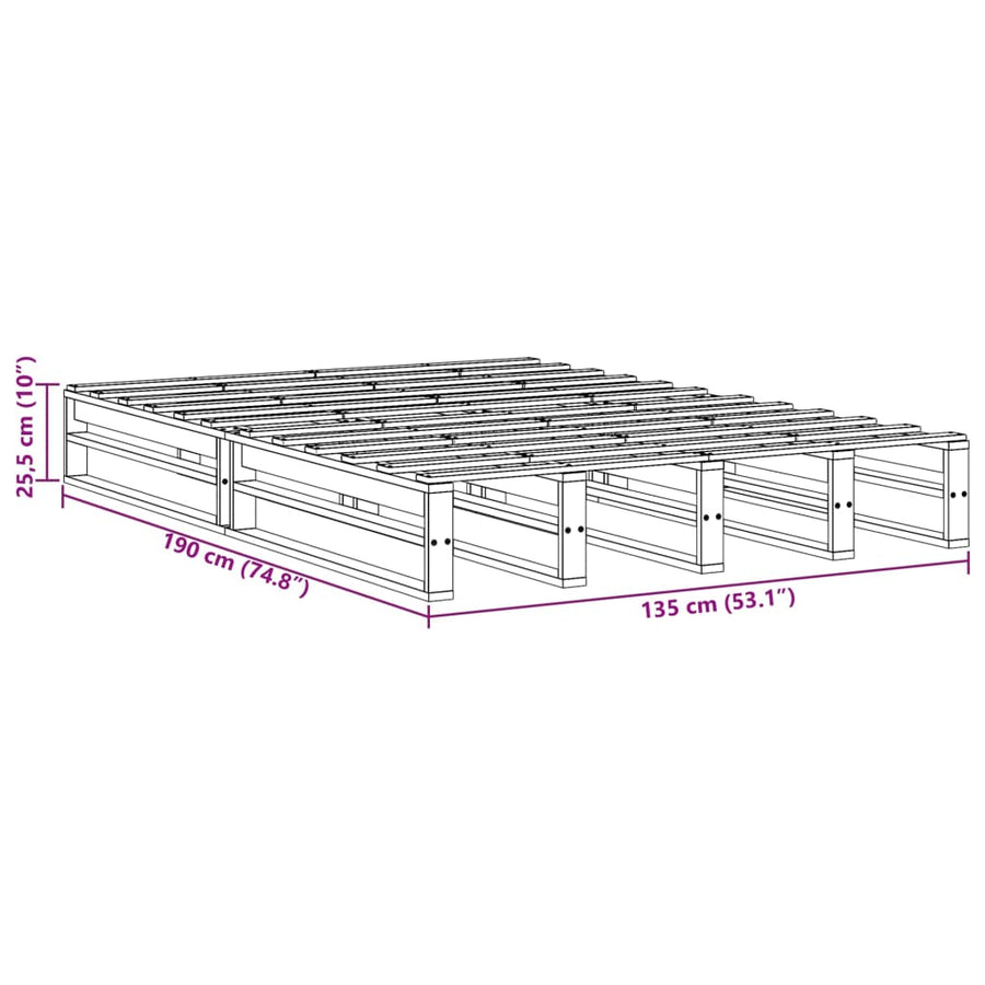 Bedframe massief grenenhout wasbruin 135x190 cm